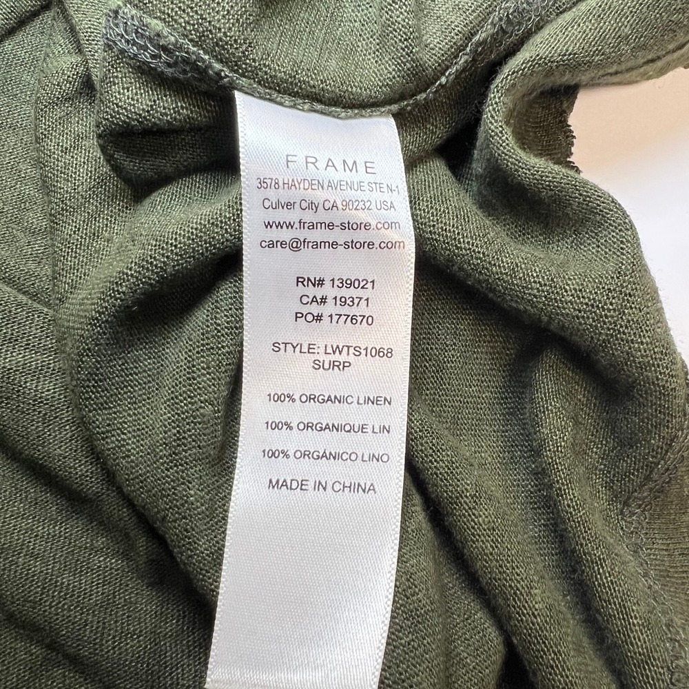 Frame Easy True Organic Linen T-Shirt Women Size Small Olive Green Unhemmed - Picture 4 of 10